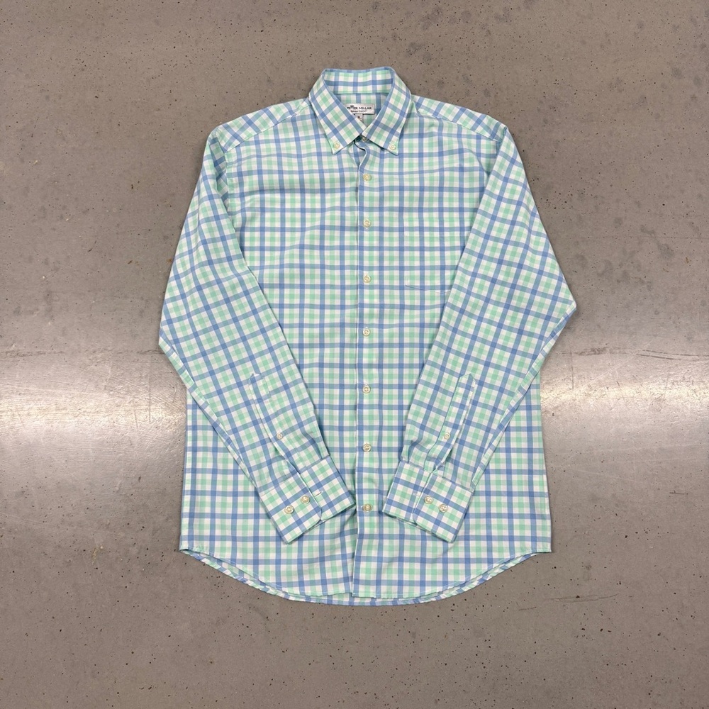 Peter Millar Green and Blue Checkered Button-Up Shirt